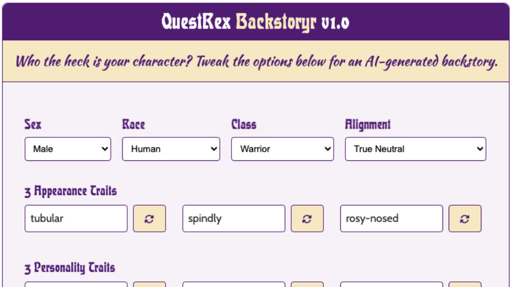 QuestRex Backstory Screenshot